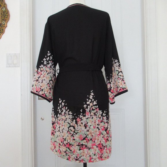 OSCAR DE LA RENTA PINK LABEL VINTAGE BELTED FLORAL ROBE Size Small Black Multi - Picture 4 of 8